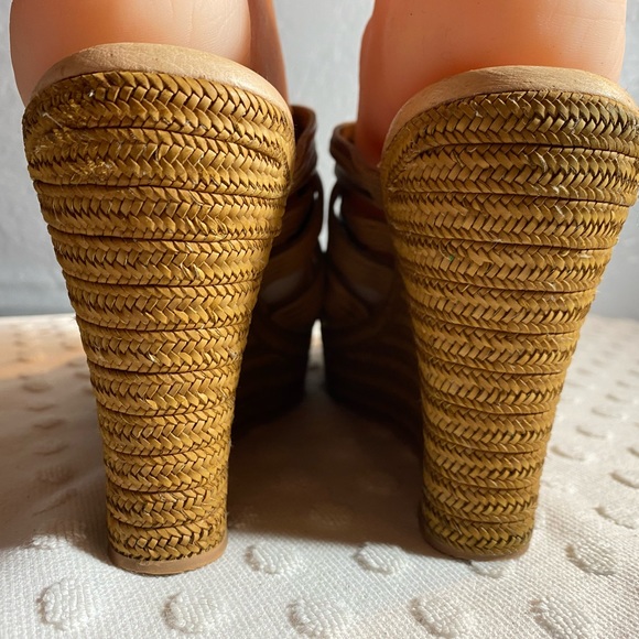 UGG Melinda Brown Leather Woven Strap  Platform Slip-On Wedge Sandals - Picture 5 of 16